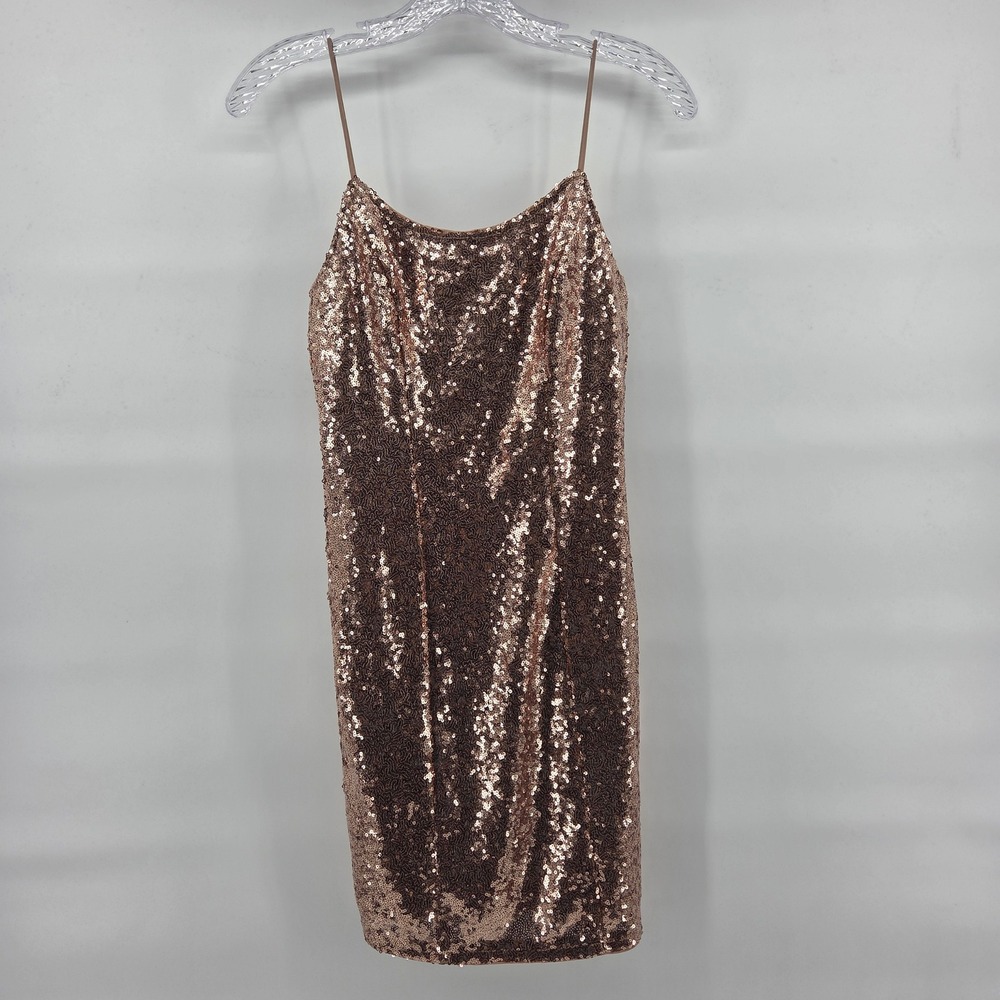 Lulus Sequin Mini Dress Small Rose Gold Spaghetti Strap Party Cocktail Glam